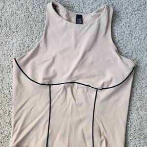 Victoria Secret On Point Racer back Workout Top Tan W Black Detail M